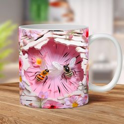 3d bee mug, 3d cracked hole bee mug, 3d floral 11oz and 15oz bee mug
