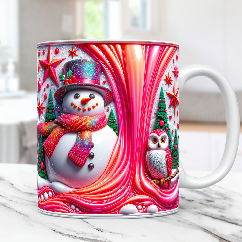 3D Christmas Mug Wrap Snowman Mug Wrap Inflated Sublimation Design 3D Puffy Snowman Mug PNG Press Design 11oz and 15oz Coffee Cup Template.jpg