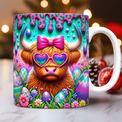 3d easter highland cow mug easter bunny mug egg basket happy easter day 11oz 15oz highland cow mug