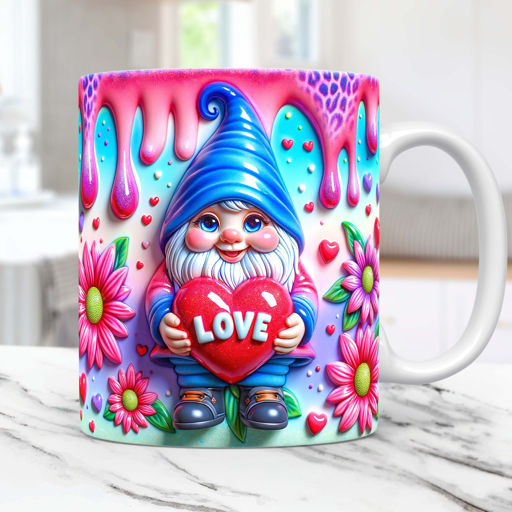 3D Gnome Valentine Mug Wrap, Gnome Mug Wrap Sublimation Design, Gnome Valentine Mug PNG Press Design, Valentines Day 11oz 15oz Mug Template.jpg