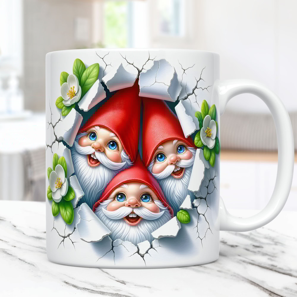 3D Gnomes Mug Wrap Christmas 3D Cracked Hole Gnomes Mug Wrap Sublimation Design PNG 3D Floral Gnome Mug Wrap 11oz & 15oz Coffee Cup Template.jpg