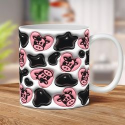 3d inflated cow mug, 3d puffy cow mug, 3d puff bubble 11oz and 15oz cow mug