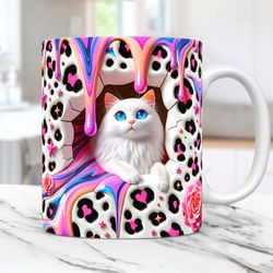 3d kitten hole in a wall mug cat mug 15oz and 11oz coffee cup 3d cute cat mug press design
