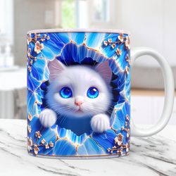 3d kitten hole in a wall mug cat mug 11oz and 15oz coffee cup 3d cute floral cat mug press design