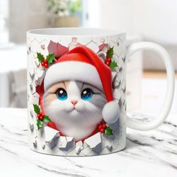 3d kitten hole in a wall mug christmas cat mug 11oz & 15oz coffee cup 3d cute cat mug