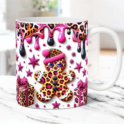 3d pink gingerbread christmas mug, cute gingerbread mug s, 11oz and 15oz coffee mug,