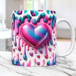 3d pink heart hole in a wall mug, valentines day 15oz & 11oz mug, coffee cup mug,