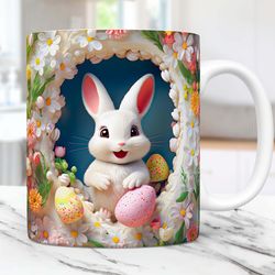 3d rabbit easter mug 11oz & 15oz mug, mug, 3d rabbit hole in a wall mug, easter mug