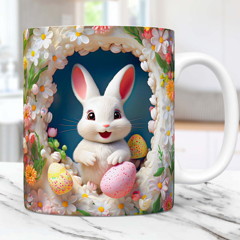 3D Rabbit Easter Mug Wrap 11oz & 15oz Mug Template, Mug Sublimation Design PNG, 3D Rabbit Hole In A Wall Mug Wrap Template, Easter mug wrap.jpg