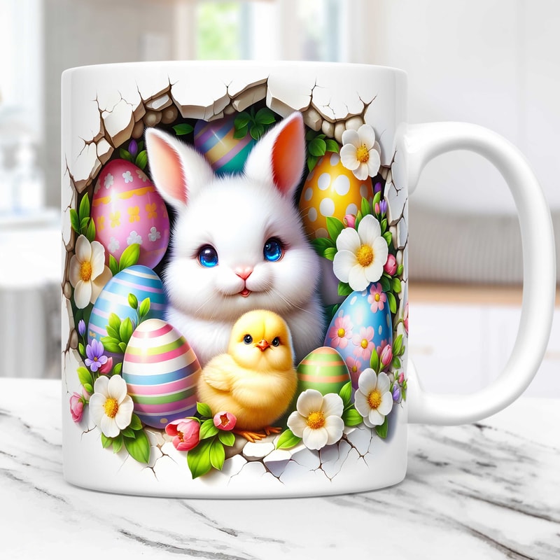 3D Rabbit Easter Mug Wrap 11oz 15oz Mug PNG, 3D Rabbit Hole In A Wall Mug Wrap Template, Easter Mug Wrap, Egg Easter Mug Sublimation Design.jpg
