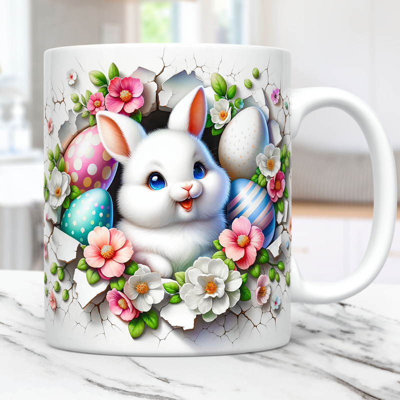 3D Rabbit Easter Mug Wrap 11oz 15oz Mug PNG, Easter Mug Sublimation Design PNG, 3D Rabbit Hole In A Wall Mug Wrap Template, Easter Mug Wrap.jpg