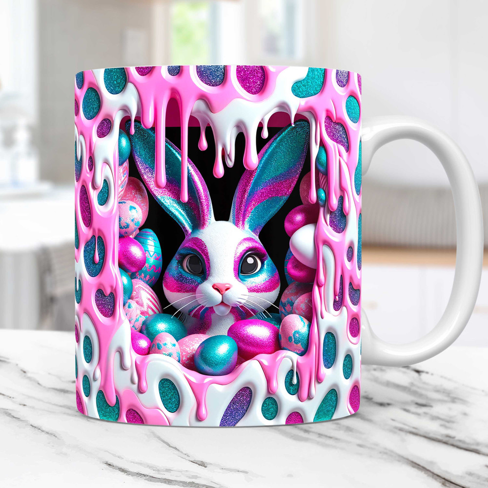 3D Rabbit Easter Mug Wrap, Easter Bunny 11oz & 15oz Mug PNG Sublimation Design, 3D Rabbit Hole In A Wall Mug Wrap Template, Easter mug wrap.jpg