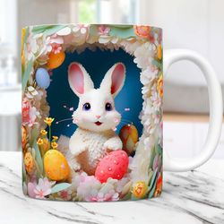 3d rabbit hole in a wall mug easter 11oz & 15oz mug, mug, easter mug,