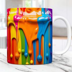 3d rainbow dripping paint mug, 3d mug mug, 11oz & 15oz coffee cup,