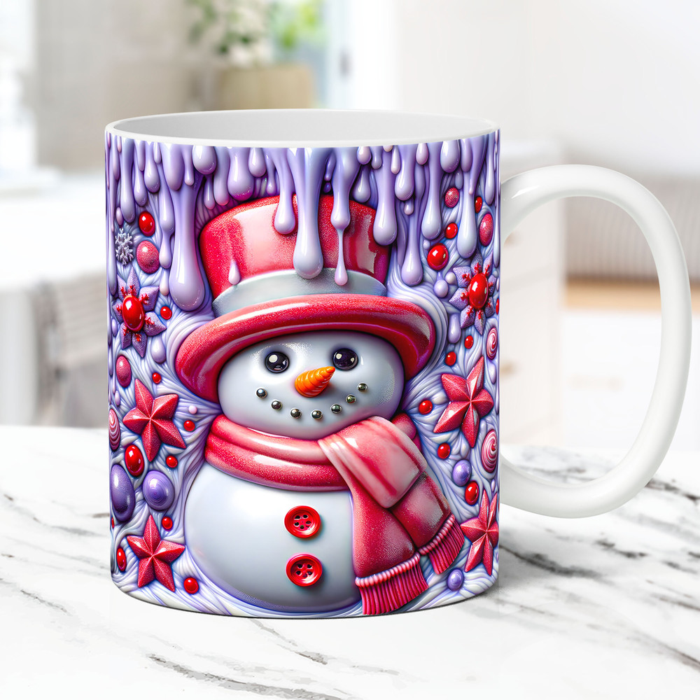 3D Snowman Mug Wrap Christmas Mug Wrap Inflated Sublimation Design 11oz and 15oz Coffee Cup Template 3D Floral Snowman Mug PNG Press Design.jpg