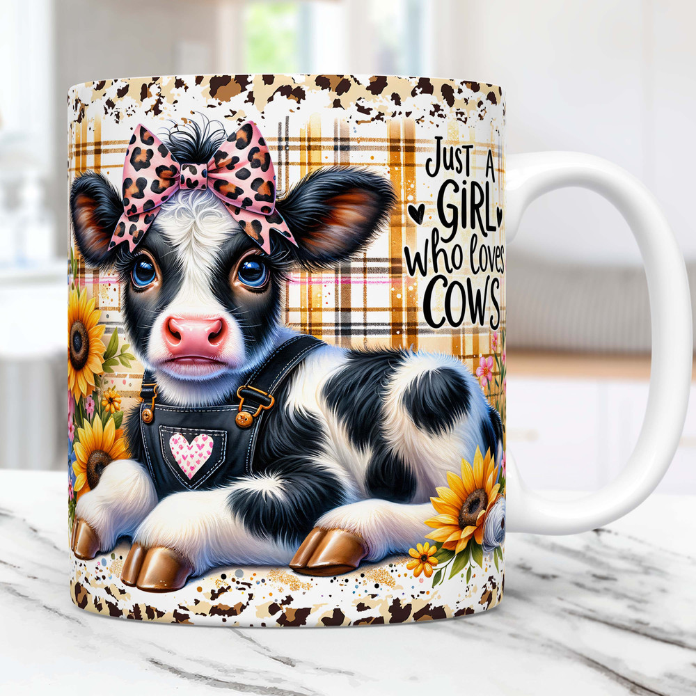 Baby Cow Mug Wrap, Just A Girl Who Loves Cows Mug Sublimation Design, 11oz & 15oz Mug Template, Mug Wrap Template PNG.jpg