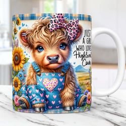 baby highland cow mug, just a girl who loves highland cows mug, 11oz & 15oz mug, floral mug