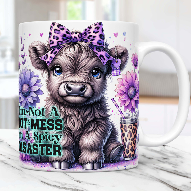Baby Highland Cow Mug Wrap, Snarky Funny Mug Sublimation Design, 11oz & 15oz Mug Template, Mug Wrap Template PNG, Digital Download.jpg