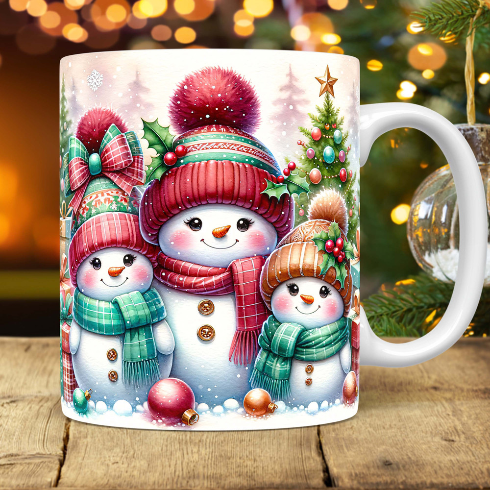 Christmas Snowman Mug Wrap, Snowman Mug Wrap Sublimation Design PNG, Snowman Cute Mug Press Design PNG, Christmas 15oz and 11oz Mug Template.jpg