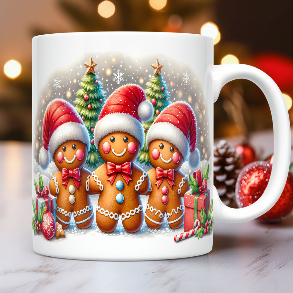 Cute Gingerbread Christmas Mug Wrap, Gingerbread Mug Wrap Sublimation Design PNG, 11oz and 15oz Mug Template, Christmas Mug Press Design.jpg