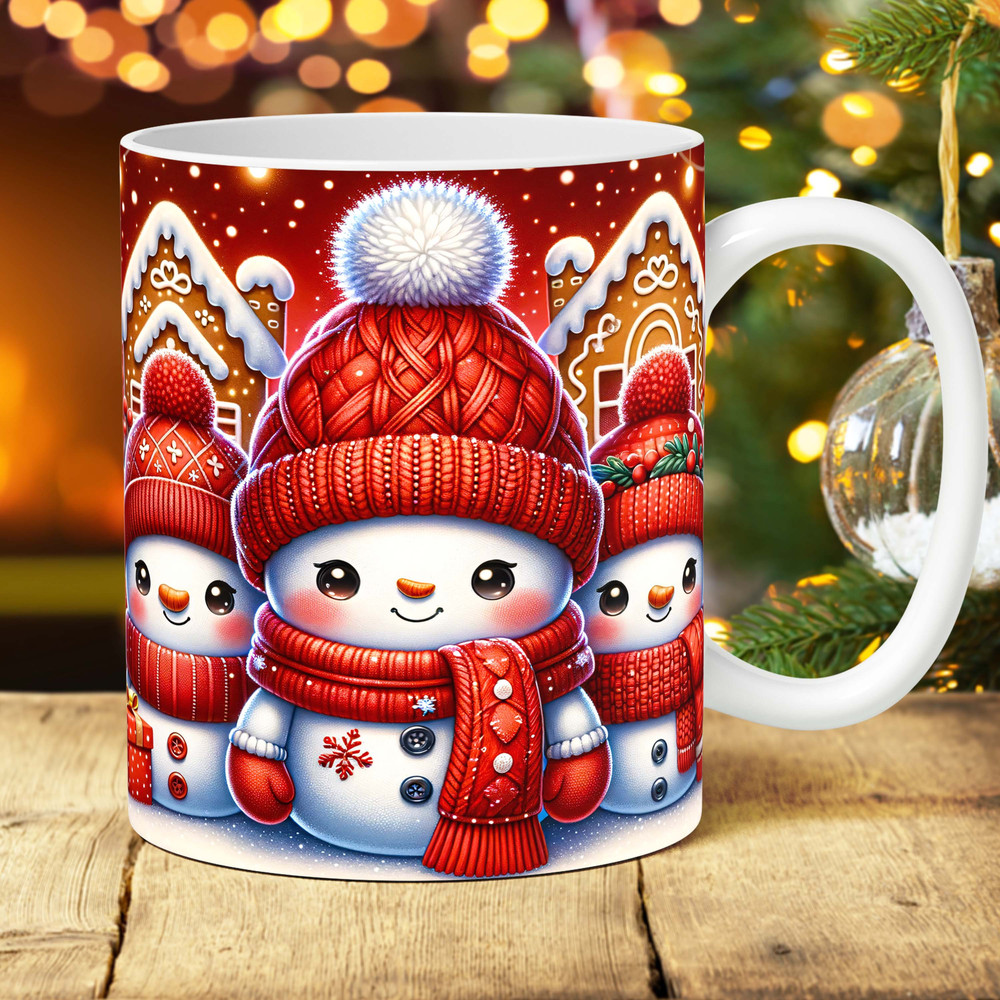 Cute Snowman Christmas Mug Wrap, Snowman Mug Wrap Sublimation Design PNG, Snowman Mug Press Design PNG, Christmas 11oz and 15oz Mug Template.jpg