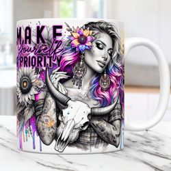 daily affirmations mug motivational mug floral self love mug, 11oz & 15oz coffee cup