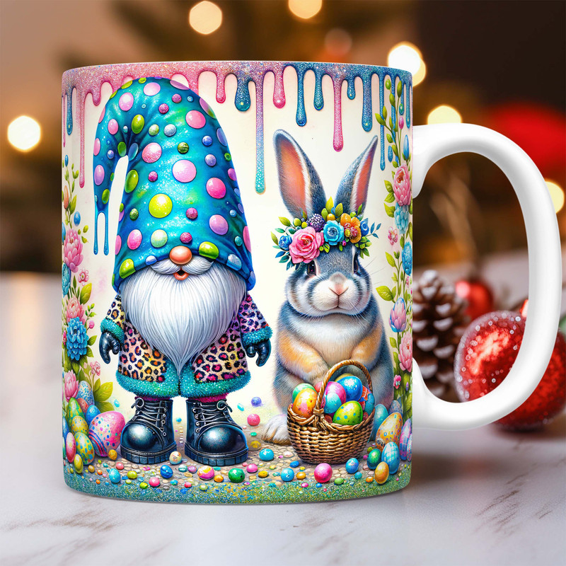 Easter Gnome Mug Wrap Happy Easter Day Gnome Mug PNG Sublimation Design Easter Bunny Egg Basket Gnome Mug 15oz & 11oz Coffee Cup Template.jpg