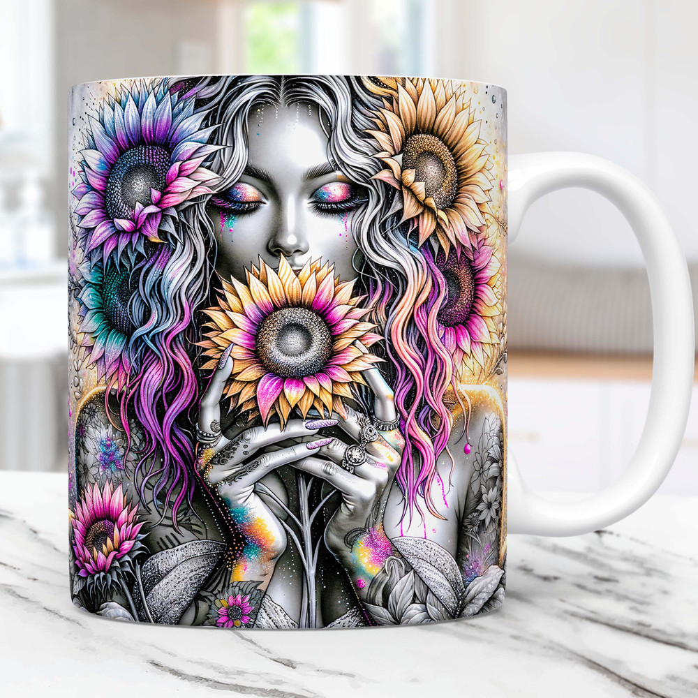 Floral Mug Wrap Western Sunflower Mug Wrap Sublimation Design PNG Template, 11oz & 15oz Coffee Cup Template, Digital Download.jpg