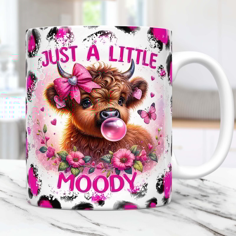 Highland Cow Mug Wrap, Just A Little Moody Mug Sublimation Design, 11oz & 15oz Mug Template, Mug Wrap Template PNG, Digital Download.jpg