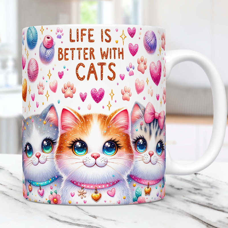 Life is Better With Cats Mug Wrap Cat Lovers Mug Wrap Sublimation Design PNG Pets Coffee Cup Template, Cats 11oz & 15oz Mug PNG Press Design.jpg