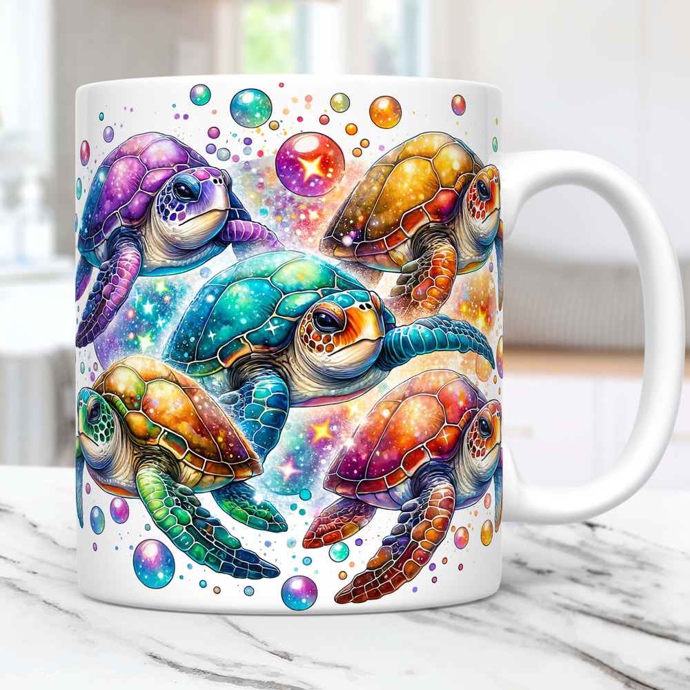 Turtle Mug Wrap Turtle Lovers Mug Wrap Sublimation Design PNG, Sea Baby Turtles Mug PNG, 11oz and 15oz Coffee Cup Template, Digital Download.jpg