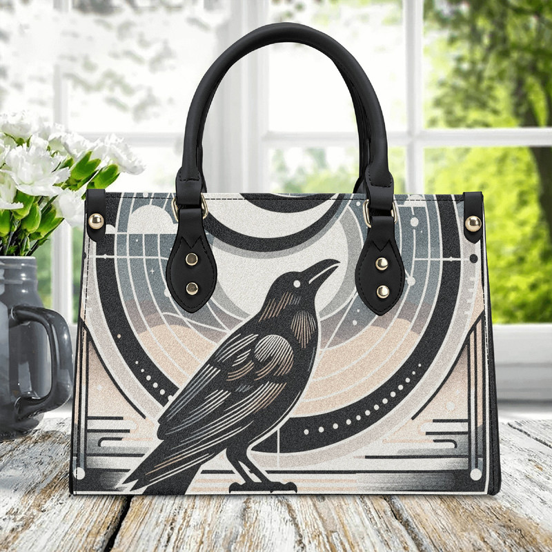 Luxury Women PU leather Handbag tote unique Crow mystical Art deco moon star purse Make a nice gift.jpg