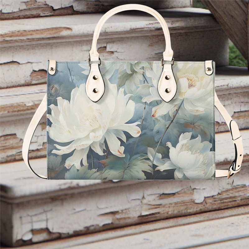 Women PU leather Handbag tote Floral cottagecore botanical design abstract art purse Large Tote would be Perfect for Vacation Beach Travel 1.jpg