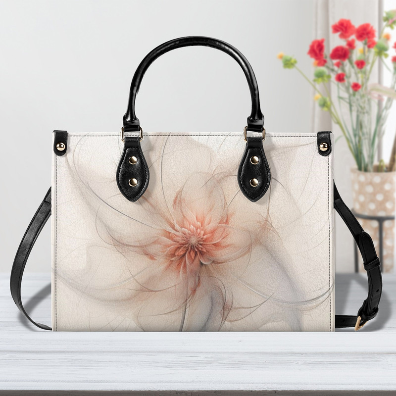 Women PU leather Handbag tote Floral flower botanical design abstract art purse Large Tote Beach Travel Mom wife gift.jpg