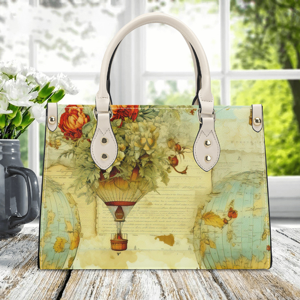 Women PU leather Handbag tote top handles unique Art Air balloon deco beautiful spring summer colors purse Make a nice gift Mom wife..jpg