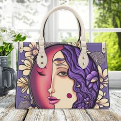 women pu leather handbag tote top handles unique art deco cottagecore women's face beautiful spring summer colors purse