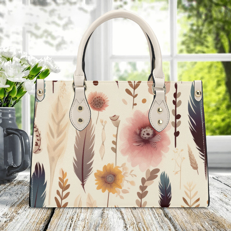 Women PU leather Handbag tote top handles unique cottagecore beautiful cream rose spring summer purse Make a nice gift Mom Grandma wife.jpg