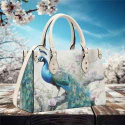 womens handbag shoulder satchel tote pu leather handbag with shoulder strap abstract peacock blue green of spring summer