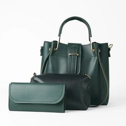 PU Leather Set of 3 Bags Green