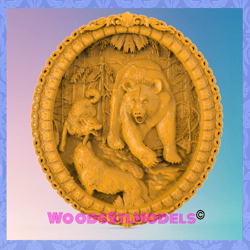 3d model stl file for cnc router laser & 3d printer bear fighting wolves
