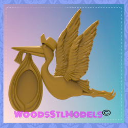 3d model stl file for cnc router laser & 3d printer stork carrying baby
