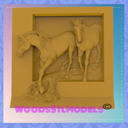 3d model stl file for cnc router laser & 3d printer two horses
