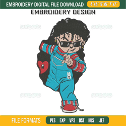 bad bunny chucky halloween embroidery design file, baby benito chucky embroidery design file