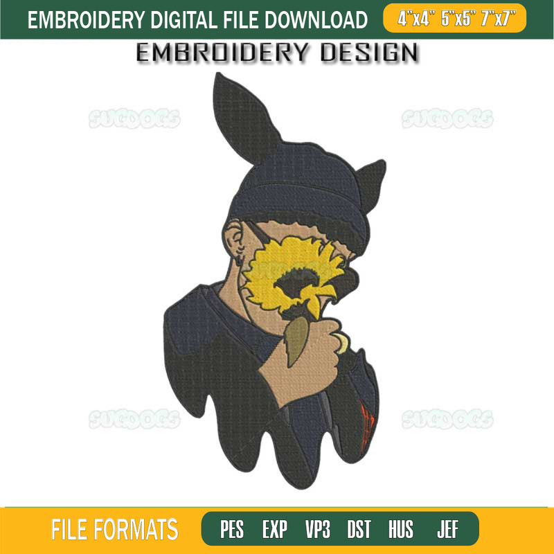 Bad Bunny Sunflower Embroidery Design File, Bad Bunny Flower Embroidery Design File.jpg