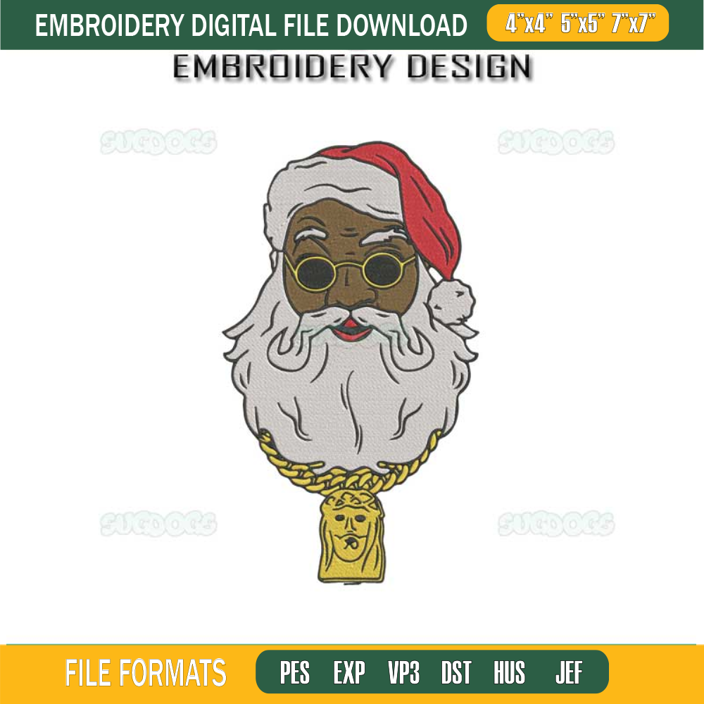 Black Santa Claus Embroidery Design File, Black Santa With Chain American Embroidery Design File.jpg