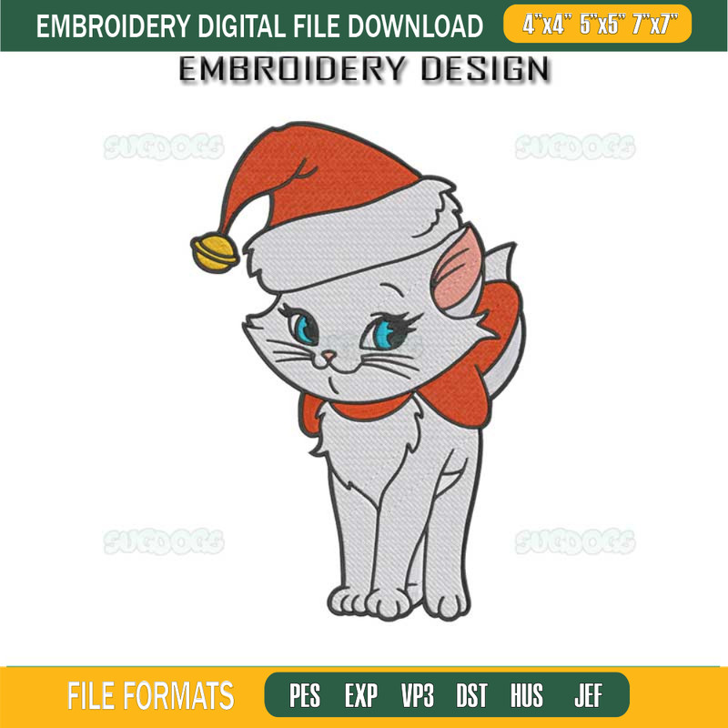 Cat Christmas Embroidery Design File, Disney Marie Cat Santa Merry Christmas Embroidery Design File.jpg