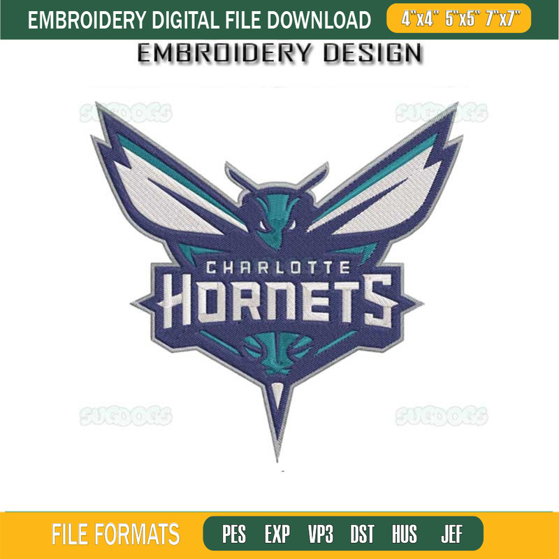 Charlotte Hornets Logo Embroidery Design File, Hornets Embroidery Design File.jpg