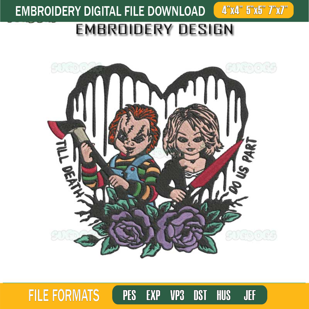 Chucky And Tiffany Embroidery Design File, Chucky Horror Embroidery Design File.jpg