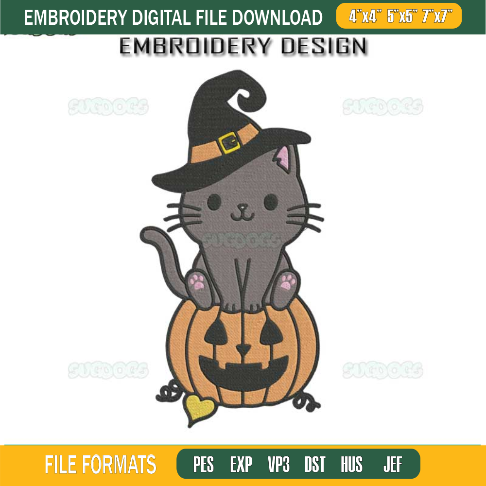 Cute Cat Halloween Embroidery Design File, Cat Pumpkin Embroidery Design File.jpg