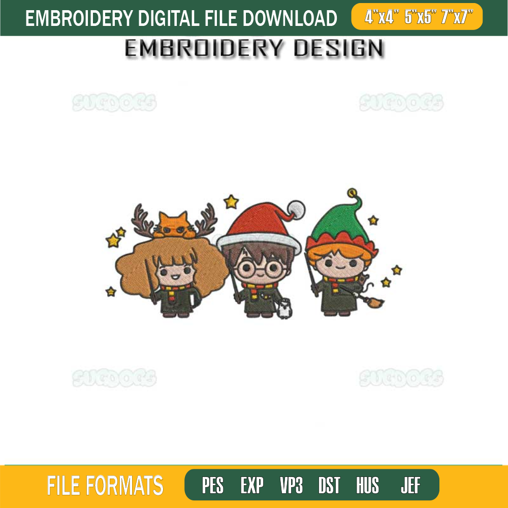 Cute Wizards Christmas Embroidery Design File, Christmas Harry Potter Embroidery Design File.jpg